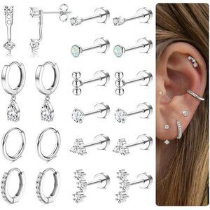 Gold flat back cartilage earrings set hypoallergenic hoop stud piercing